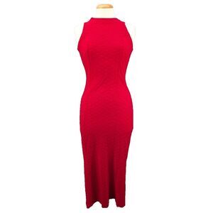 Armand Basi Barcelona Red Maxi Dress Bodycon High Neck Valentines Stretch Size S